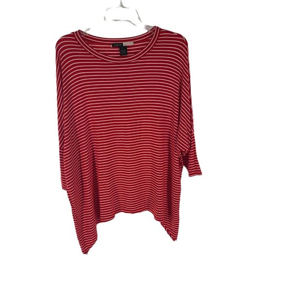 32.  FOCUS Life Style Women's 3/4 Sleeve Shirt Top Crew Neck Striped Red size M - Picture 1 of 7